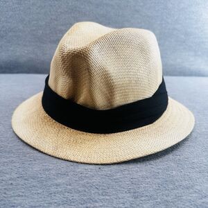 DORFMAN’S PACIFIC CO. - Men's Large Tan Fedora with Black Band Woven Straw Hat